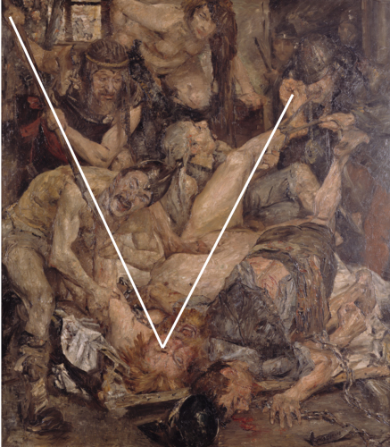 Darstellung der Diagonalen in Lovis Corinth, Die Blendung Simsons, 1907, Öl/Leinwand, Inv.-Nr. 892