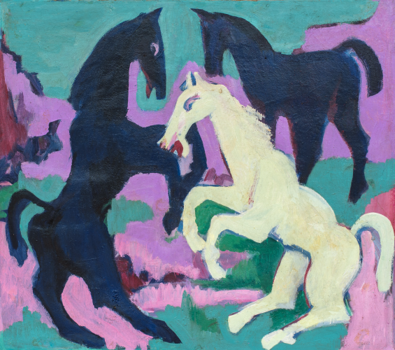 Ernst Ludwig Kircher, Drei Pferde (Rückseite), um 1910, Öl/Leinwand, Inv.-Nr. DL 2024/9, Dauerleihgabe aus Privatbesitz