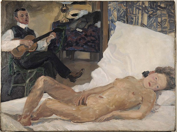 Albert Weisgerber (1878–1915), Liegender Akt mit Gitarrenspieler, 1907, Öl auf Leinwand, Inv. Nr. GE 83/18