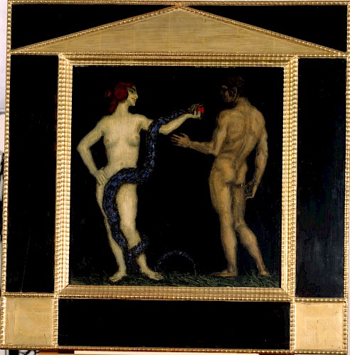 Franz von Stuck, Versuchung - Adam und Eva, um 1912, Öl auf Holz, 49,7 x 47,5 cm, Inv. Nr. 1982/3