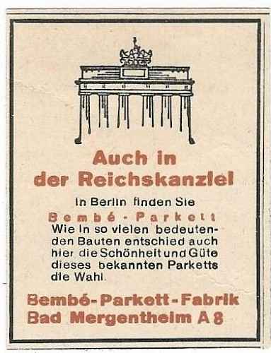 Reklame für Bembé-Parkett, um 1930