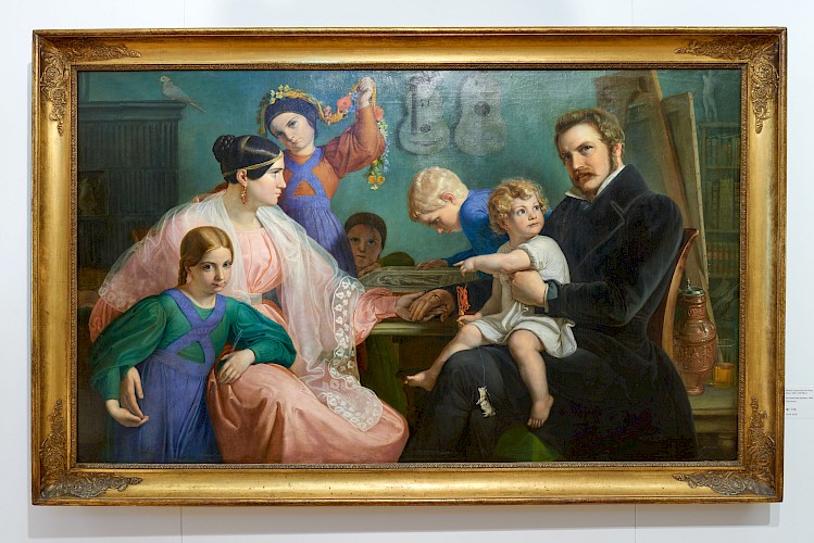 Wilhelm Lindenschmit der Ältere:  Der Künstler mit seiner Familie, Selbstbildnis, 1836, Öl/Holz, Inv. Nr. 87/28