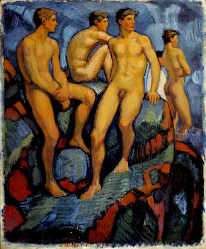Ludwig von Hofmann: Vier Jünglinge, 1917, Tempera/Leinwand