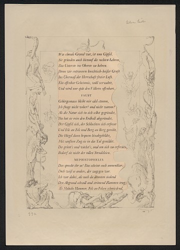 Max Slevogt, Der Untersee im Obersee zu kehren, um 1924−1926, Illustrierte Textstelle, Text-Collage, graue Feder, Bleistift, Freies Deutsches Hochstift/Frankfurter Goethe-Museum, Inv. Nr. III-14166/332